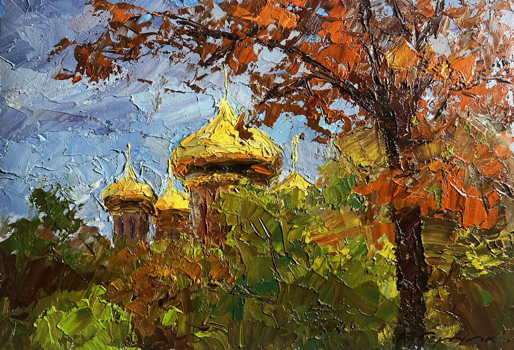 Oil painting Golden domes behind the trees by Boris Serdyuk