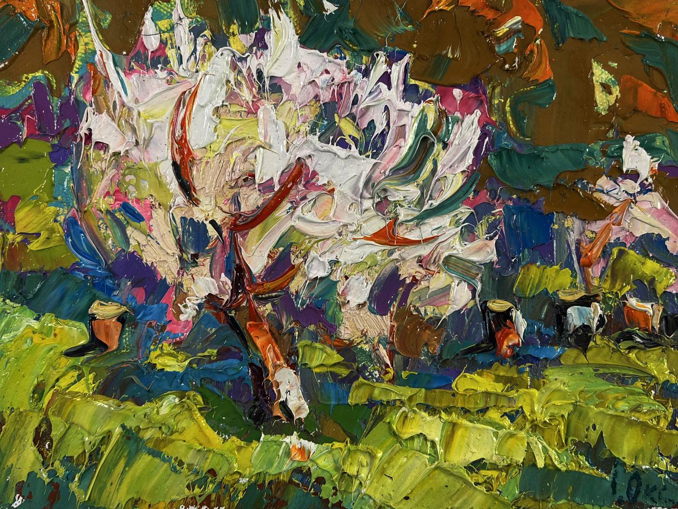 Oil painting Petals dancing in spring breeze by Oksana Ivanyuk