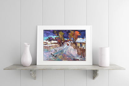 Oil painting street snow