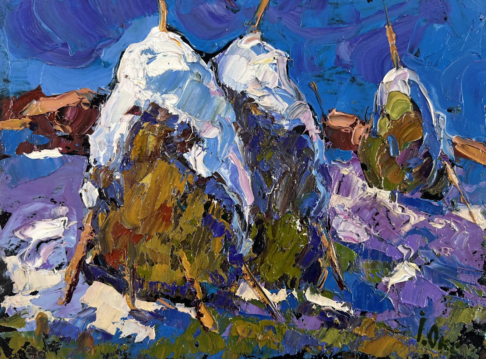 Vibrant impressionist oil painting of pears by Oksana Ivanyuk