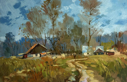 Rustic oil painting I’m going back home by Yuriy Suprunchuk, countryside path