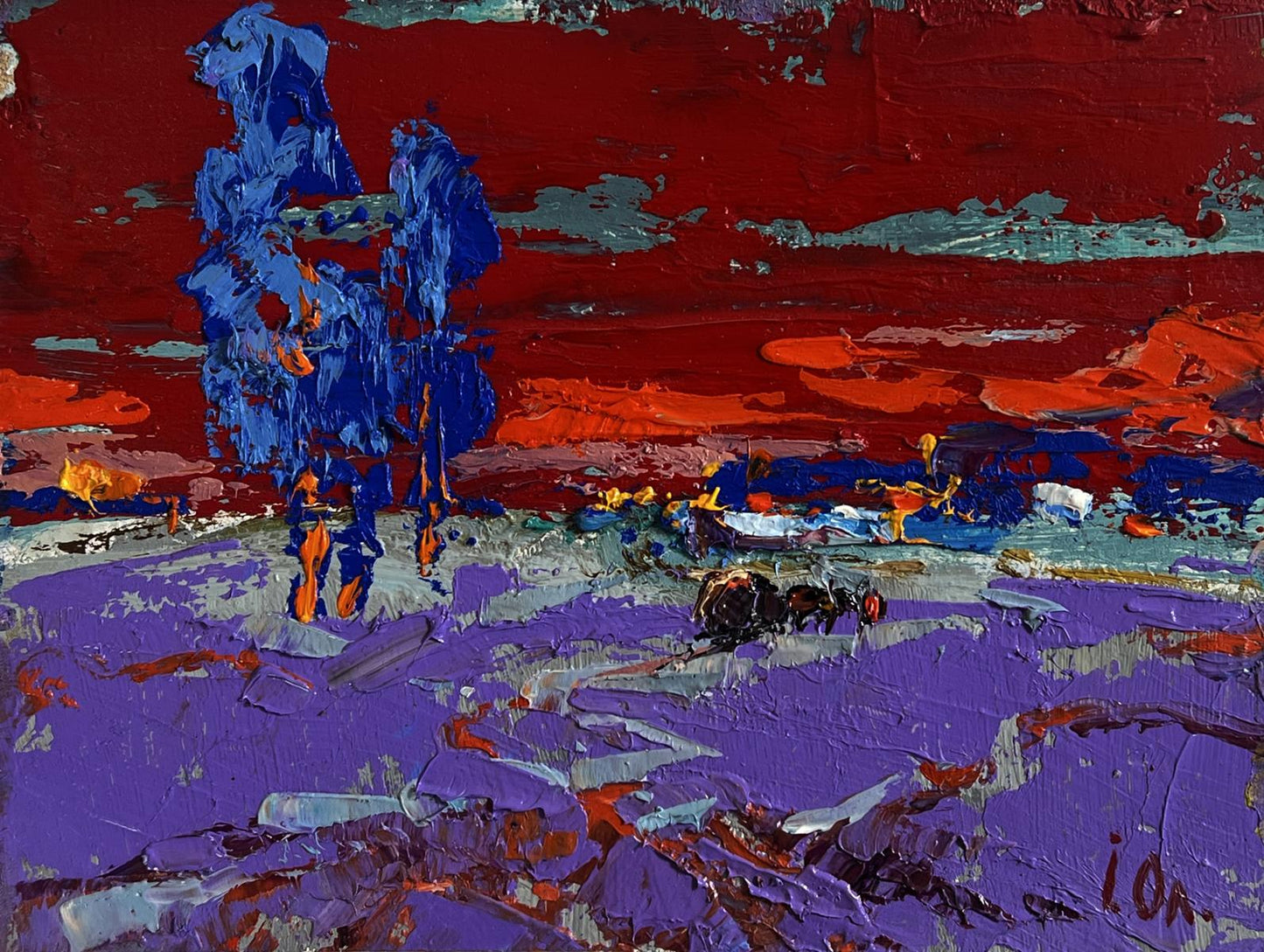 Vibrant Crimson Winter Evening oil painting by Oleksiy Ivanyuk