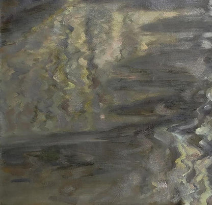 Abstract oil painting of Chinese bridge by Leonid Pavlenko in grays and golds
