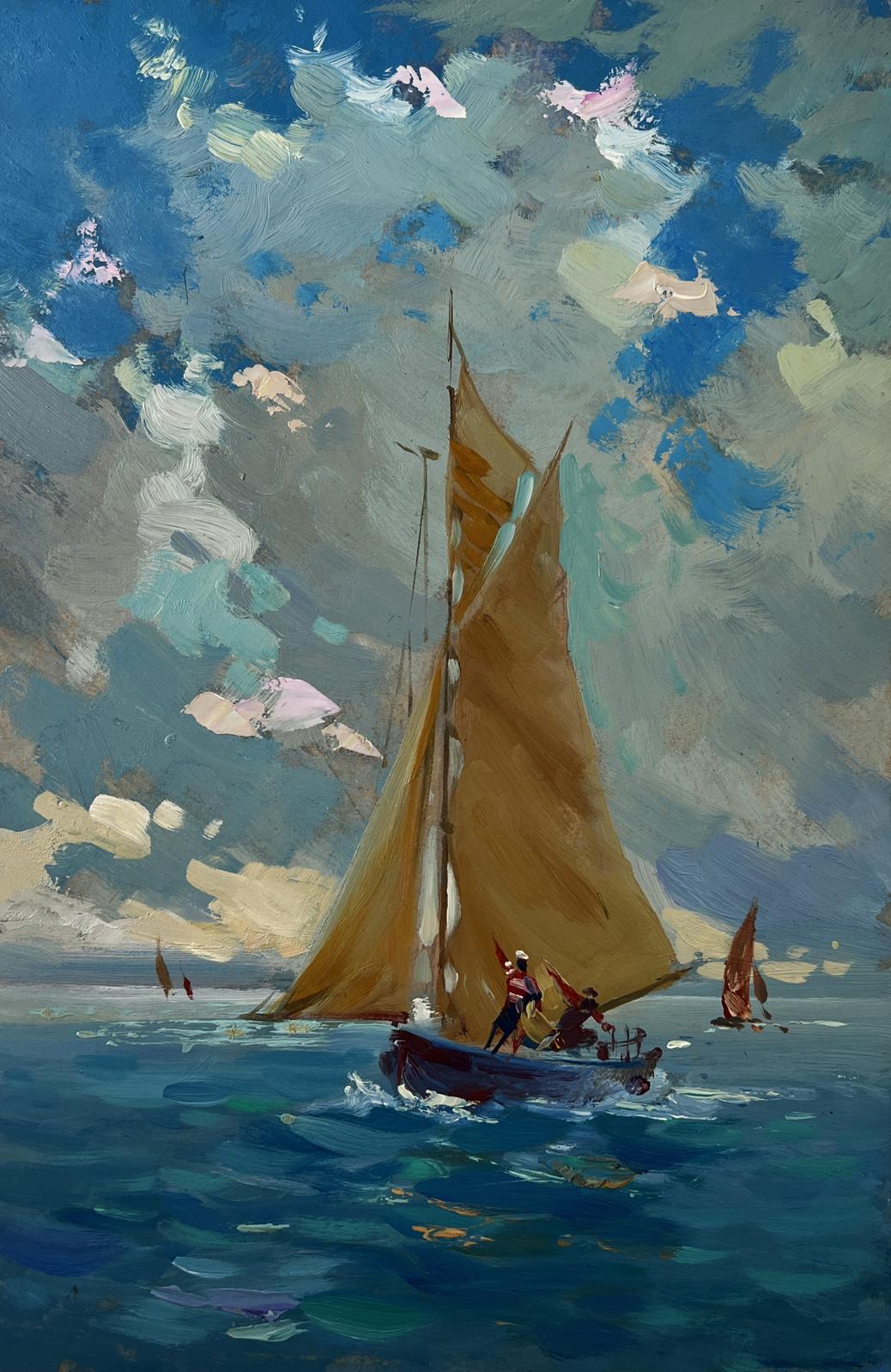 Oil painting of wooden sailboat on vast seas by Yuriy Suprunchuk