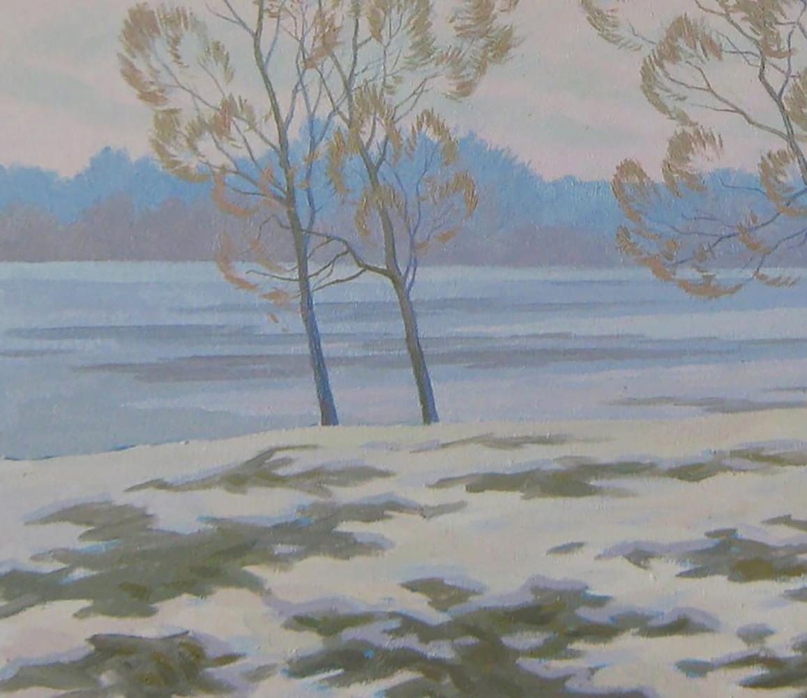 Serene winter oil painting The March snow hasnt gone yet by Valery Savenets