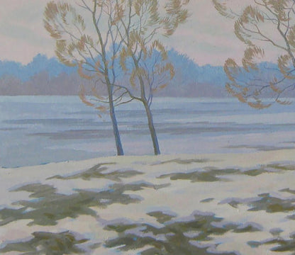 Serene winter oil painting The March snow hasnt gone yet by Valery Savenets