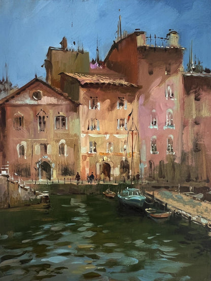 Vibrant impressionistic oil painting of Venetian canal by Yuriy Suprunchuk