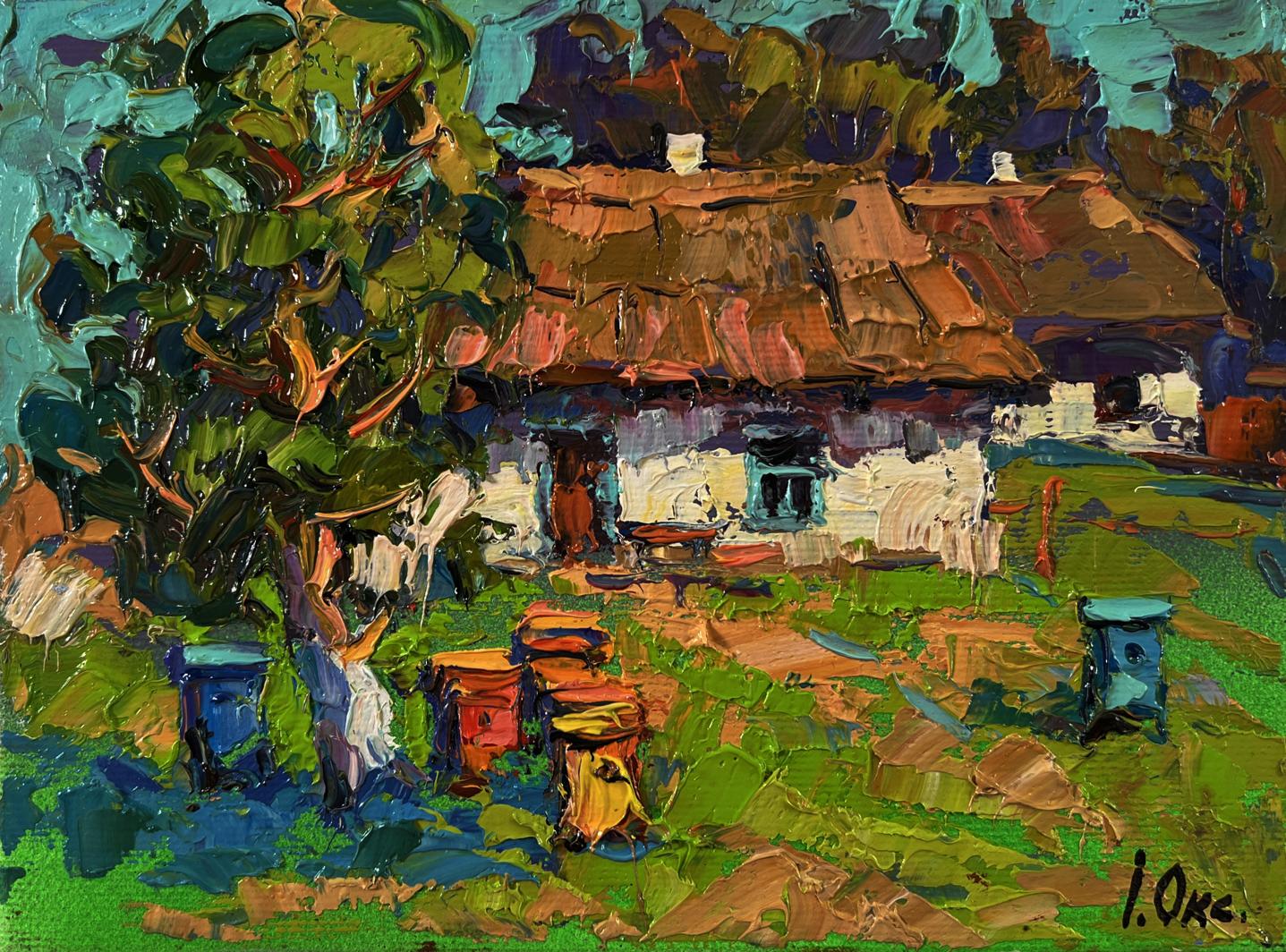Vibrant impressionistic oil painting Apiary in the Yard by Oksana Ivanyuk