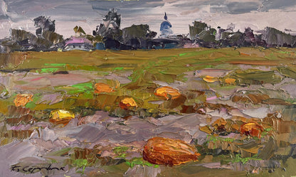 Oil painting Autumn has come to the pumpkin field by Boris Serdyuk