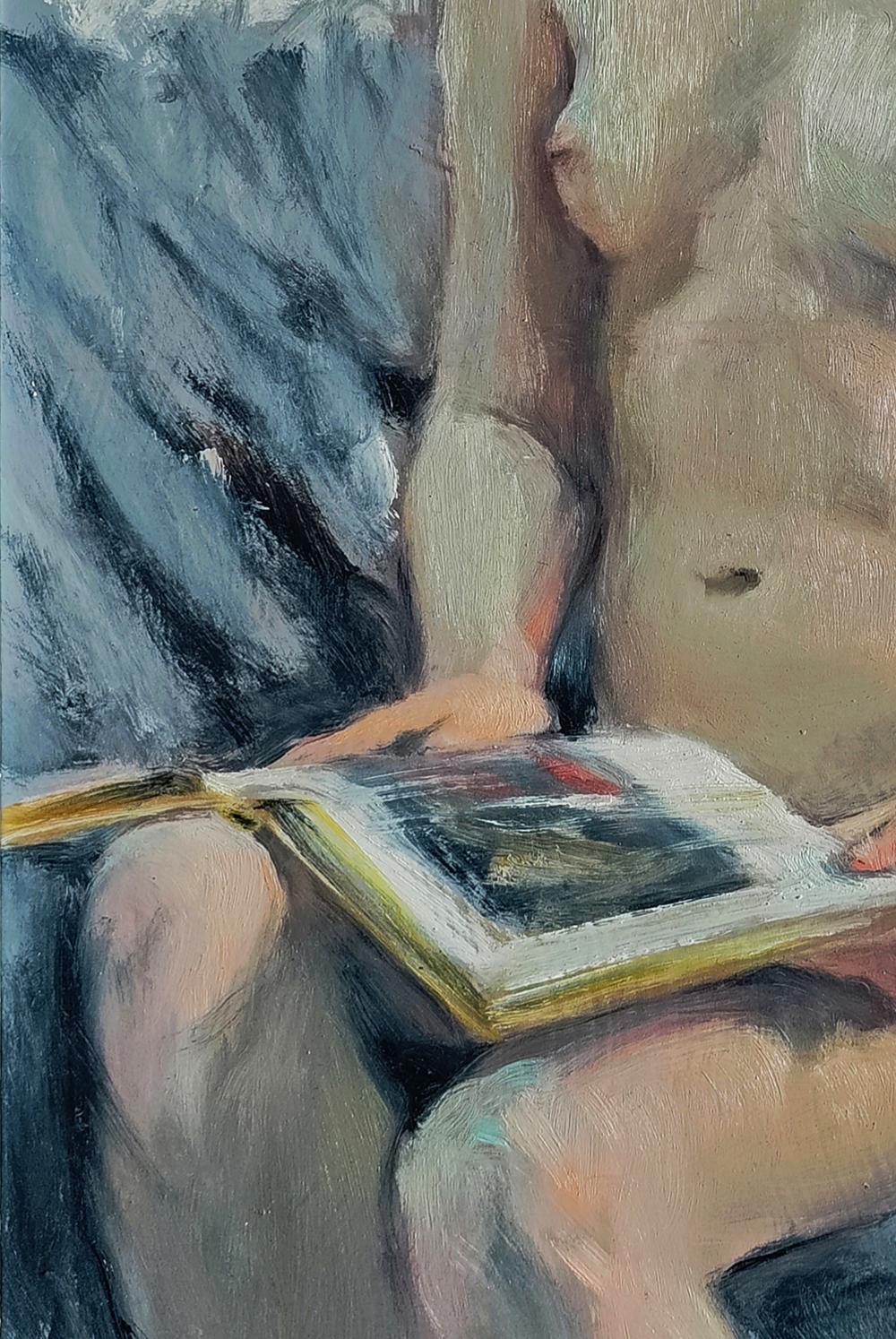 Impressionistic figure figure reading book by Oksana Osnach oil painting