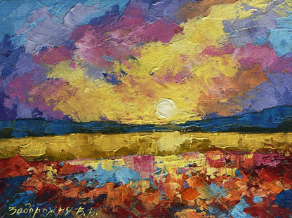 Vibrant impasto oil painting Sunset after the rain by V. Zadorozhnya