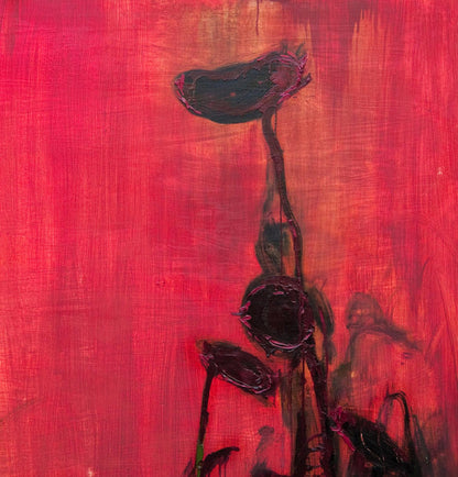 Abstract dark sunflower oil painting in fog by Natalia Korf-Ivaniuk