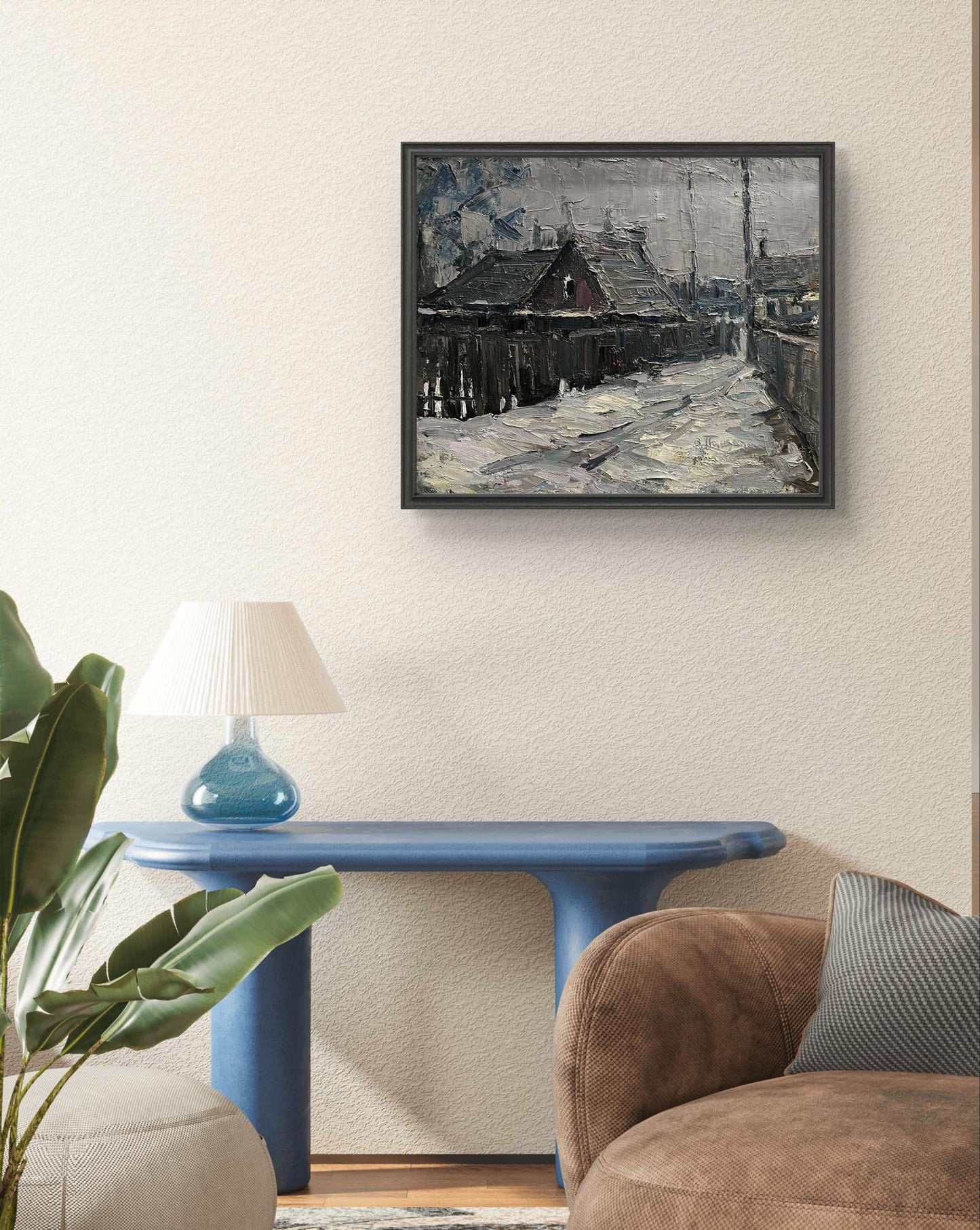 Oil painting Village lane by Volodymyr Pashchenko snowy village scene