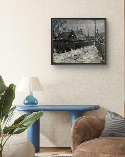 Oil painting Village lane by Volodymyr Pashchenko snowy village scene