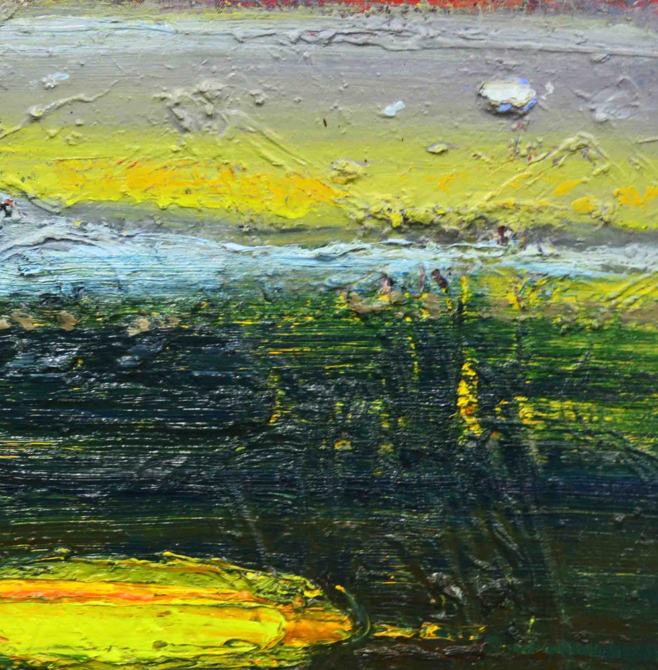 Oil painting Yellow Lake by Natalia Korf-Ivaniuk, abstract green yellow blue layers