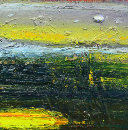 Oil painting Yellow Lake by Natalia Korf-Ivaniuk, abstract green yellow blue layers