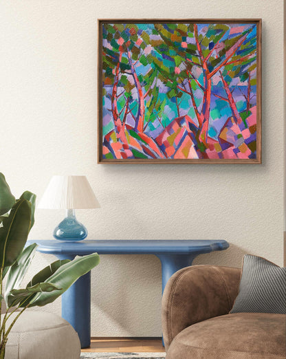 Oil painting Trees among the rocks by Peter Dobrev in wooden frame
