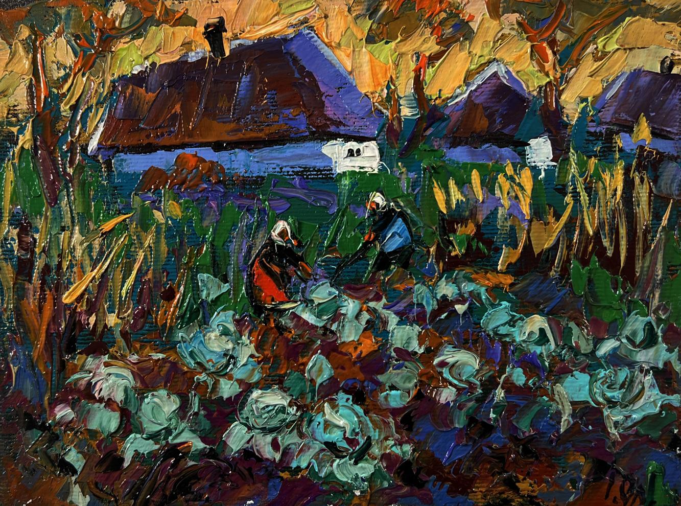 Vibrant impressionistic oil painting of country garden by Oleksiy Ivanyuk