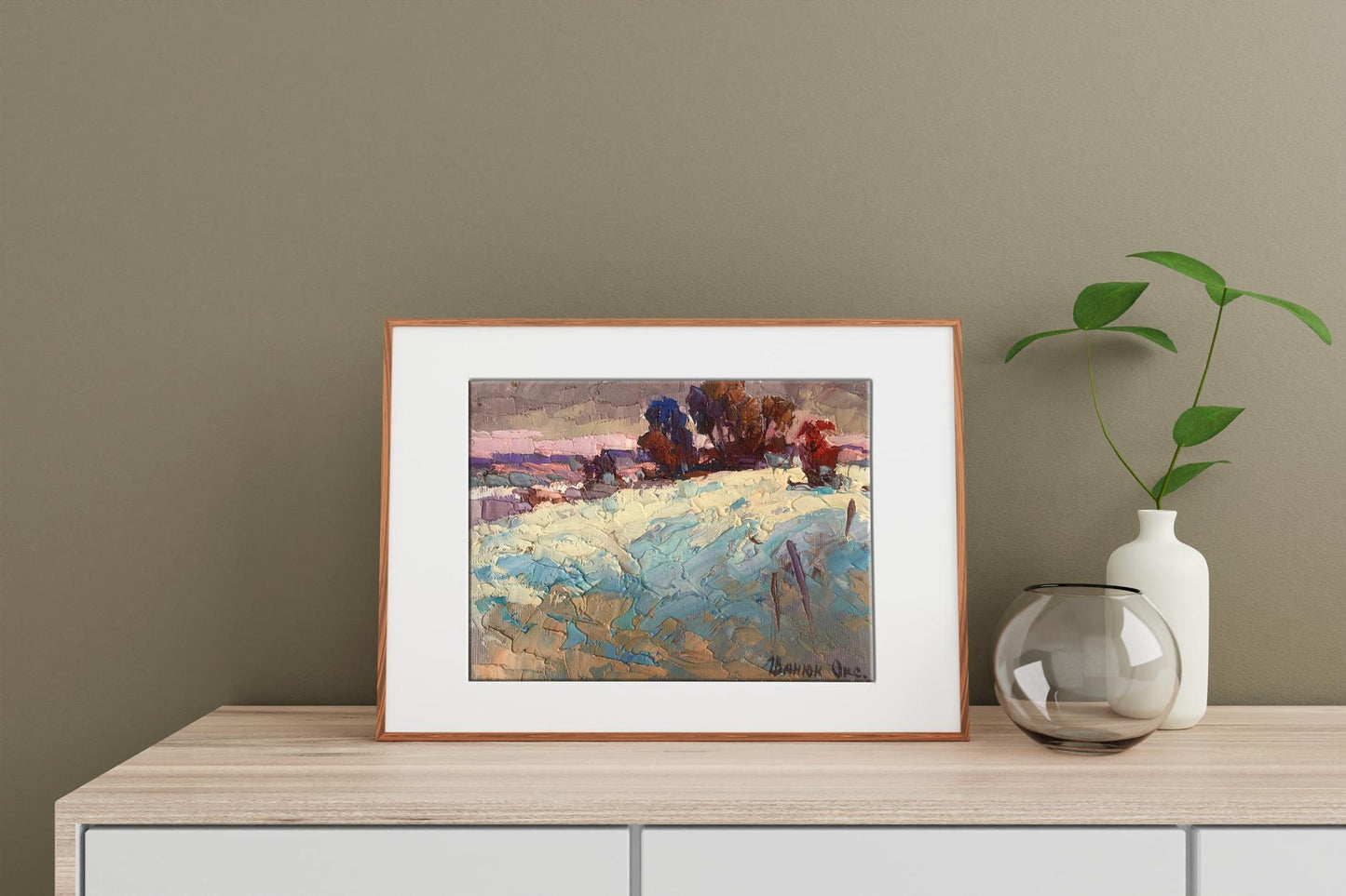 Framed Winter Distance oil painting by Oksana Ivanyuk, abstract landscape