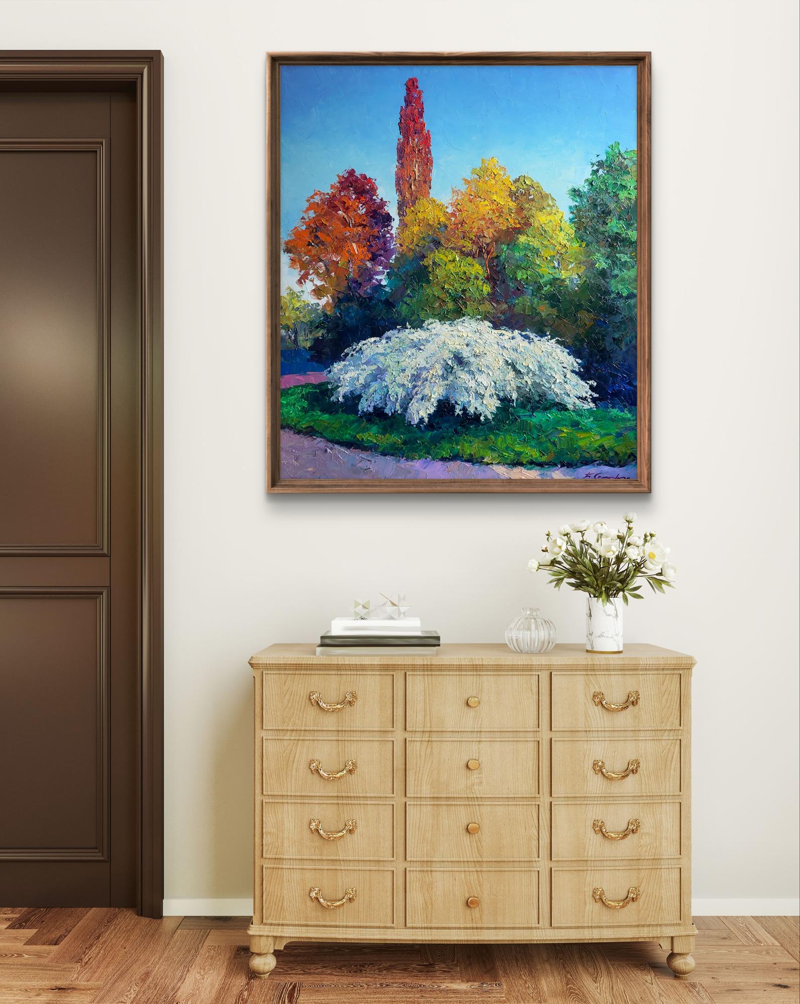 Oil painting Spirea Wangutta Bride by Boris Serdyuk autumn landscape