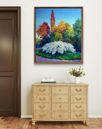 Oil painting Spirea Wangutta Bride by Boris Serdyuk autumn landscape