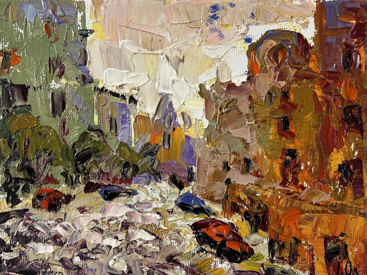 Vibrant oil painting City in the morning by Oleksiy Ivanyuk urban scene