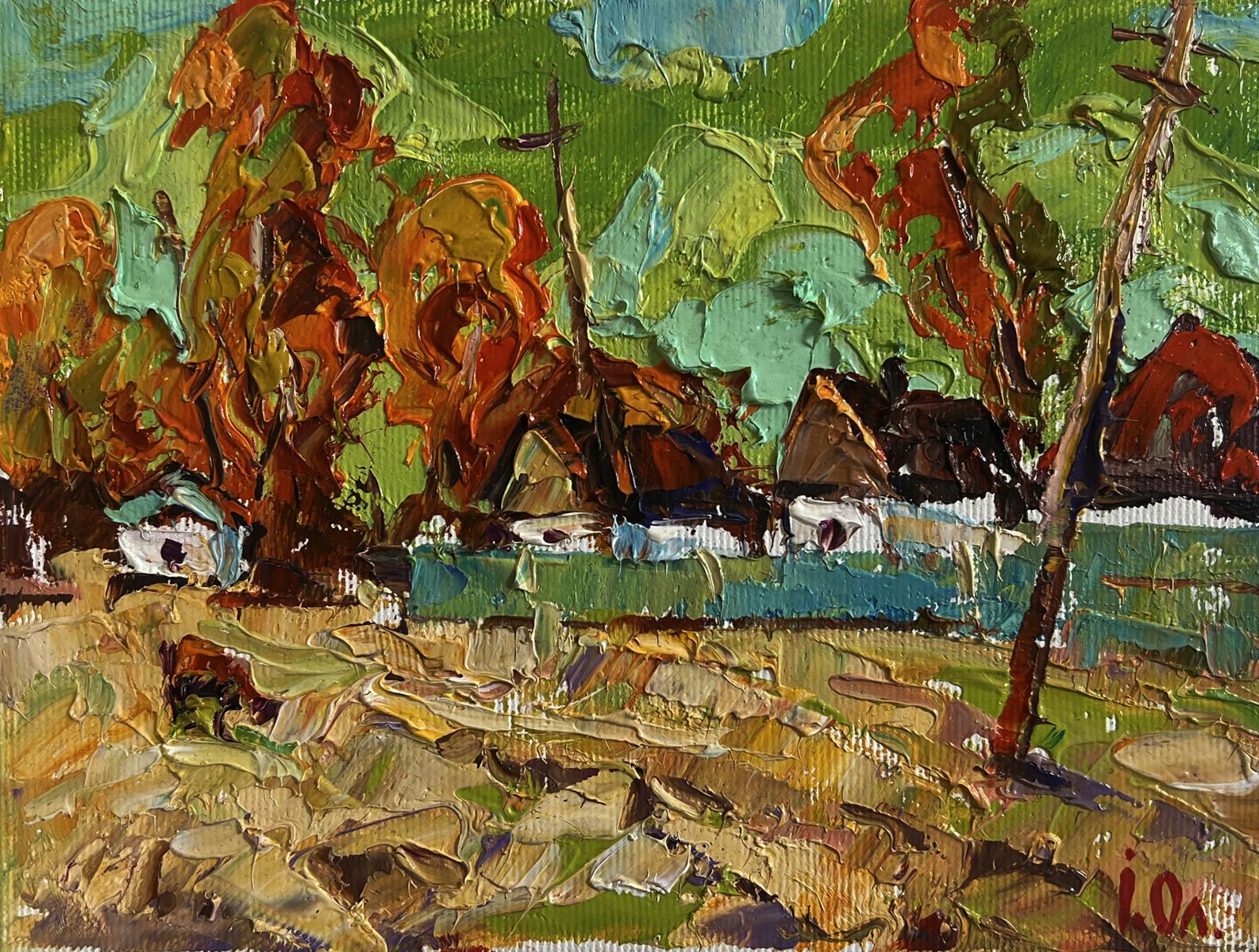 Vibrant impressionist oil painting Autumn day in the village by Oleksiy Ivanyuk