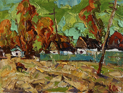 Vibrant impressionist oil painting Autumn day in the village by Oleksiy Ivanyuk