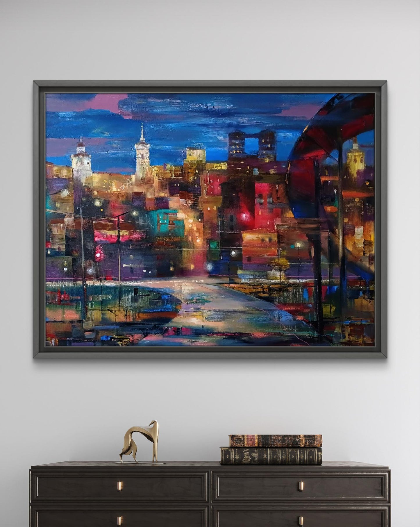 Abstract oil painting Night City Anatoly Tarabanov