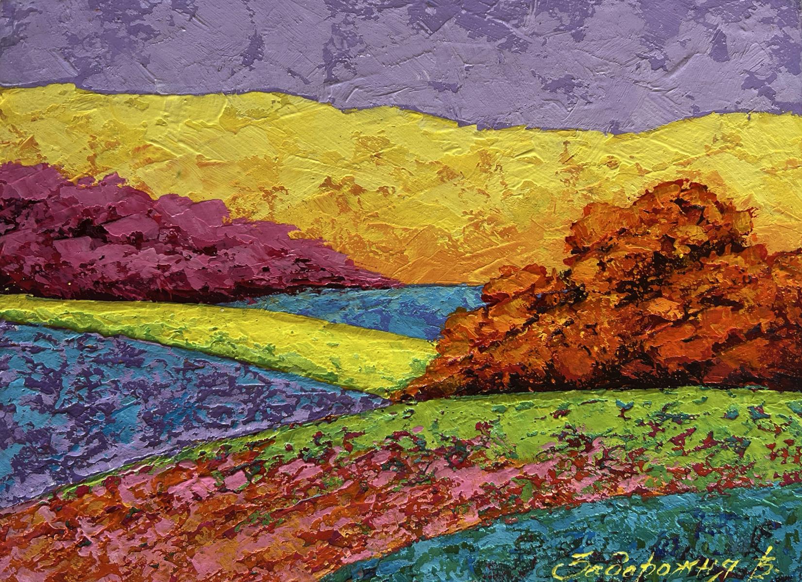 Vibrant impressionist oil painting Work in the Autumn Field by V. Zadorozhnya