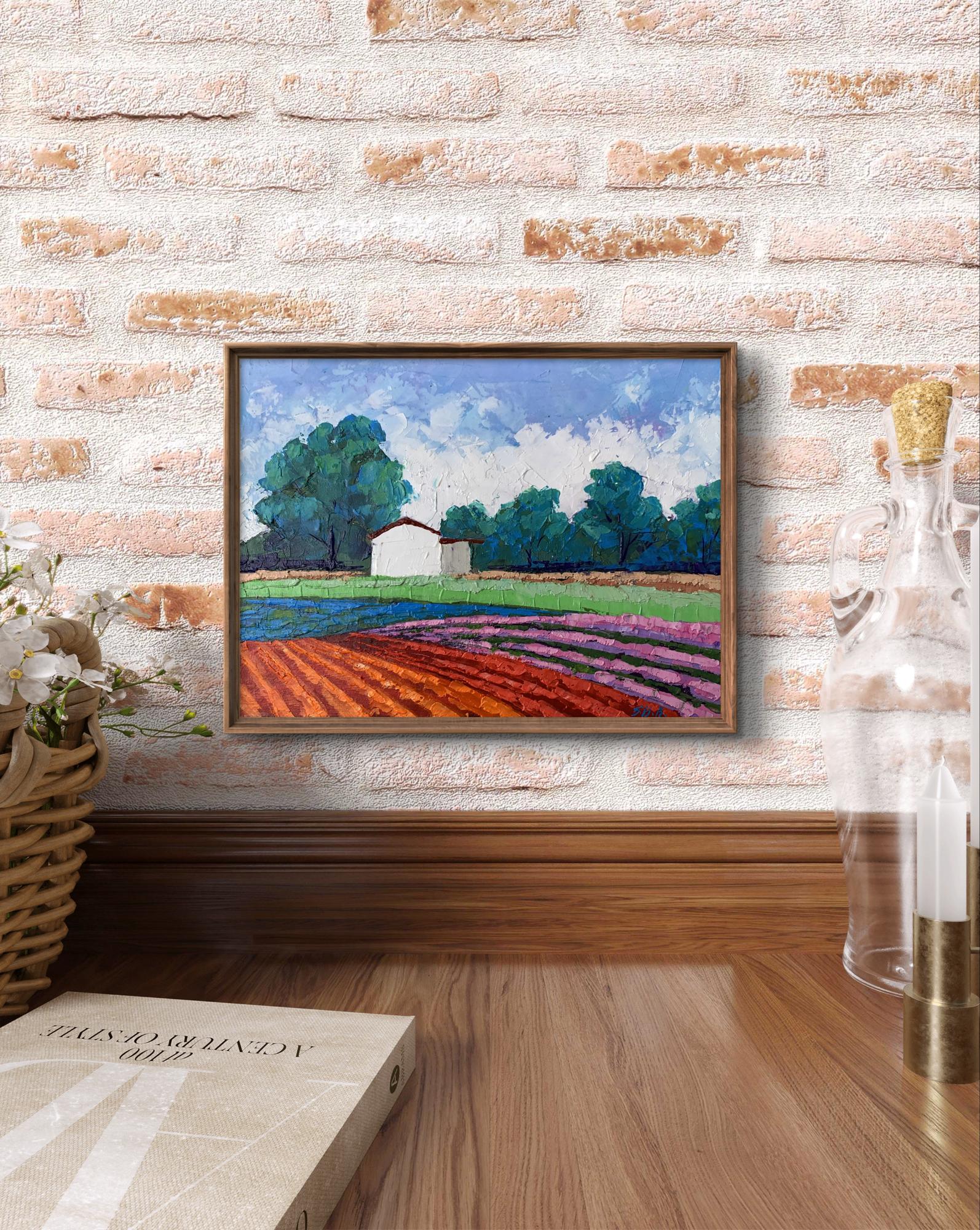 Framed oil painting House among the trees by V. Zadorozhnya farm scene