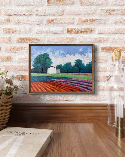 Framed oil painting House among the trees by V. Zadorozhnya farm scene