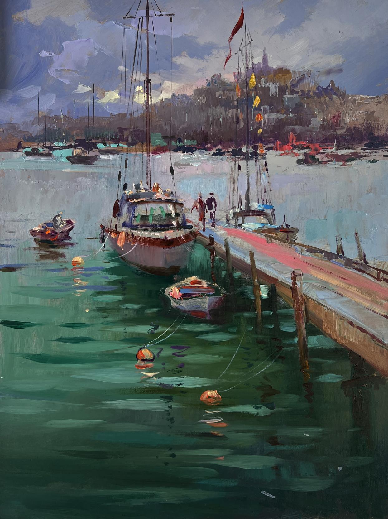 Oil painting of ship preparing to set sail by Yuriy Suprunchuk