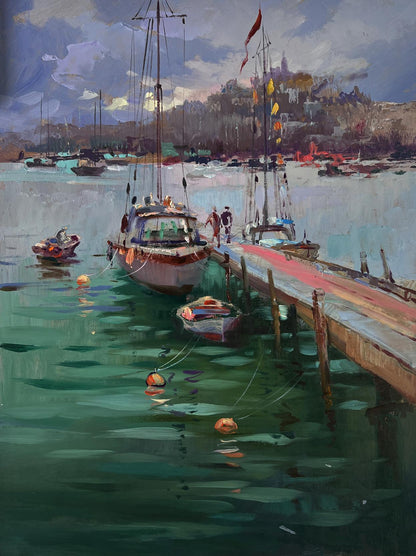 Oil painting of ship preparing to set sail by Yuriy Suprunchuk