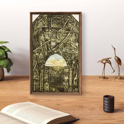 Framed Etching painting East by Oleksandr Zhmailo, earthy abstract textured design