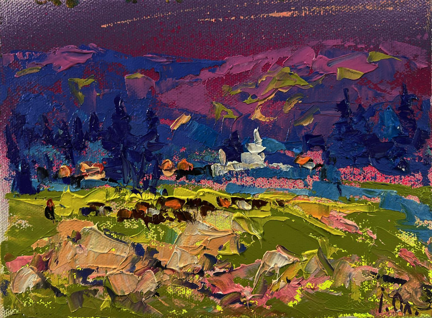 Vibrant impressionist oil painting Blue nature night by Oleksiy Ivanyuk