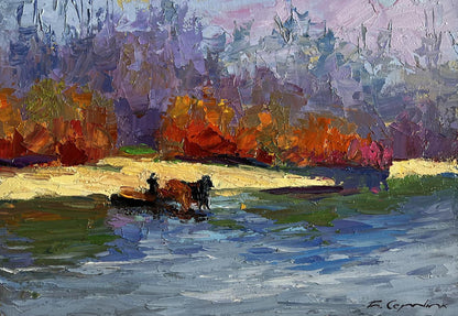 Vibrant impressionist oil painting Relaxing on a boat by Boris Serdyuk