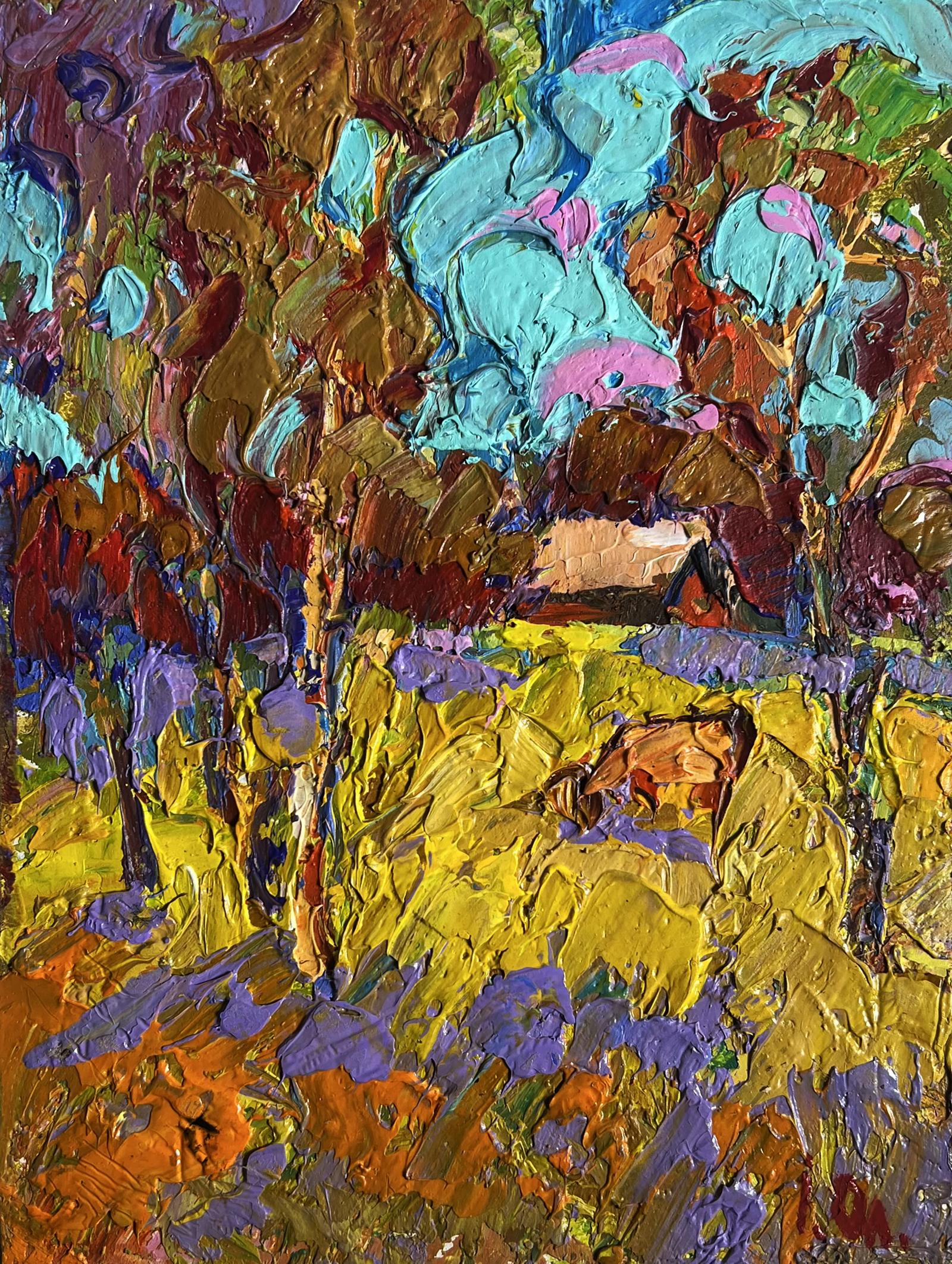 Vibrant impressionist oil painting of cow in field by Oleksiy Ivanyuk