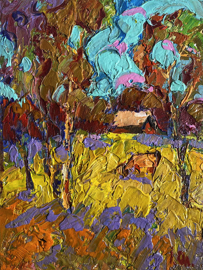 Vibrant impressionist oil painting of cow in field by Oleksiy Ivanyuk