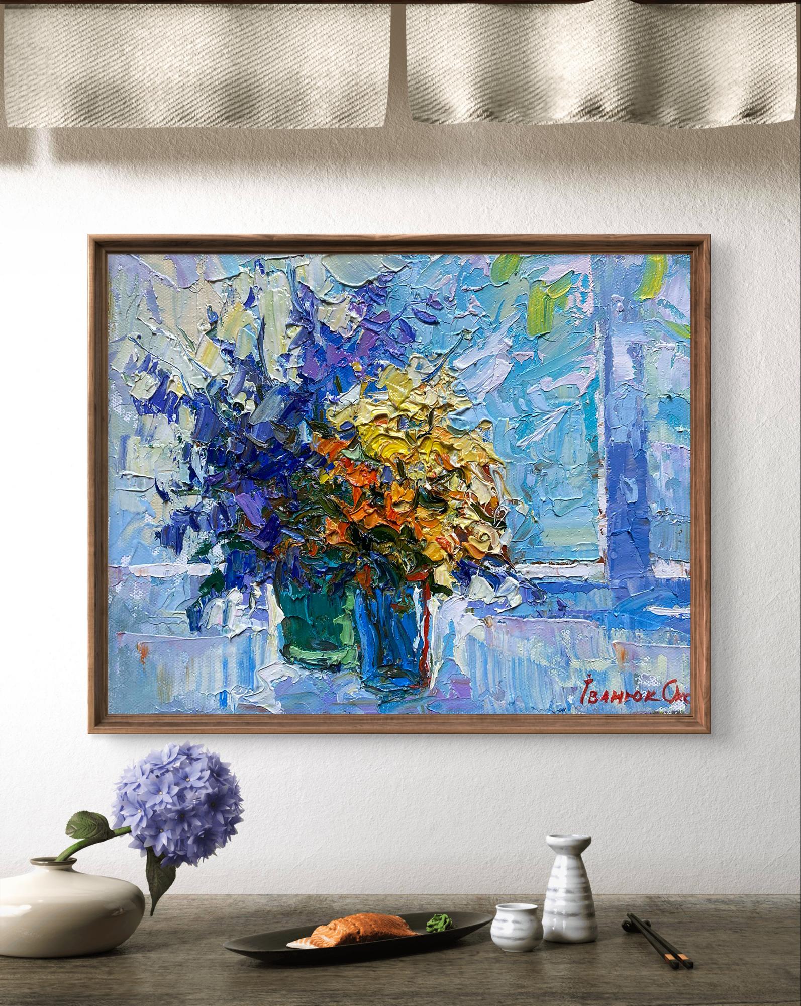 Oil painting Spring flowers by Oksana Ivanyuk in wooden frame