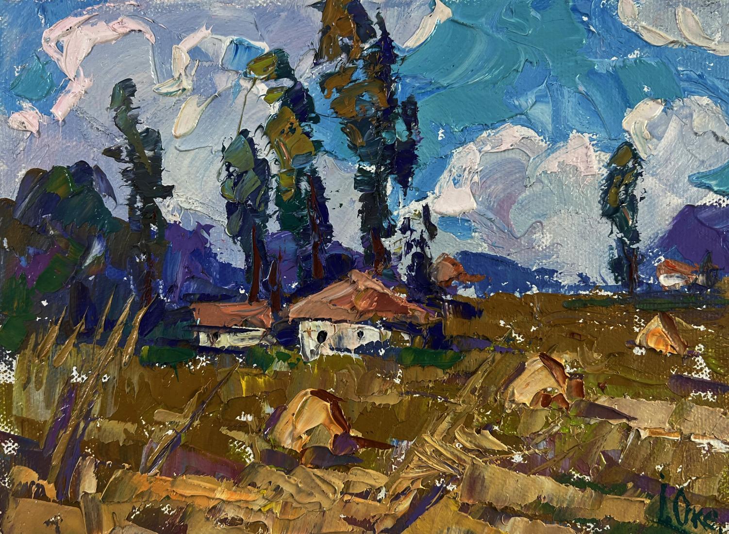 Vibrant impressionist oil painting by Oksana Ivanyuk: rustic village in nature’s smile