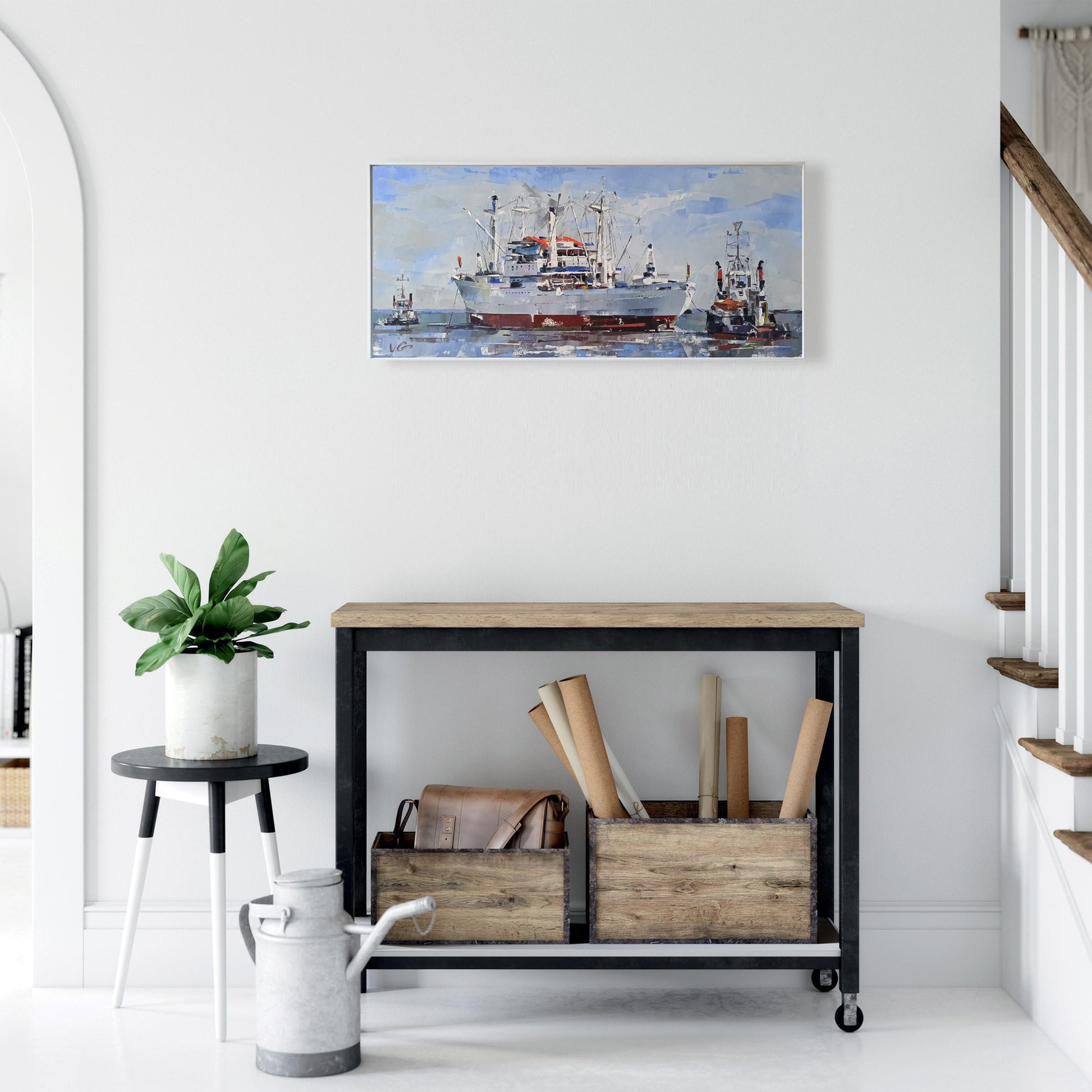 Oil painting of Cargo ship Cap San Diego by Volodymyr Gluhomanyuk