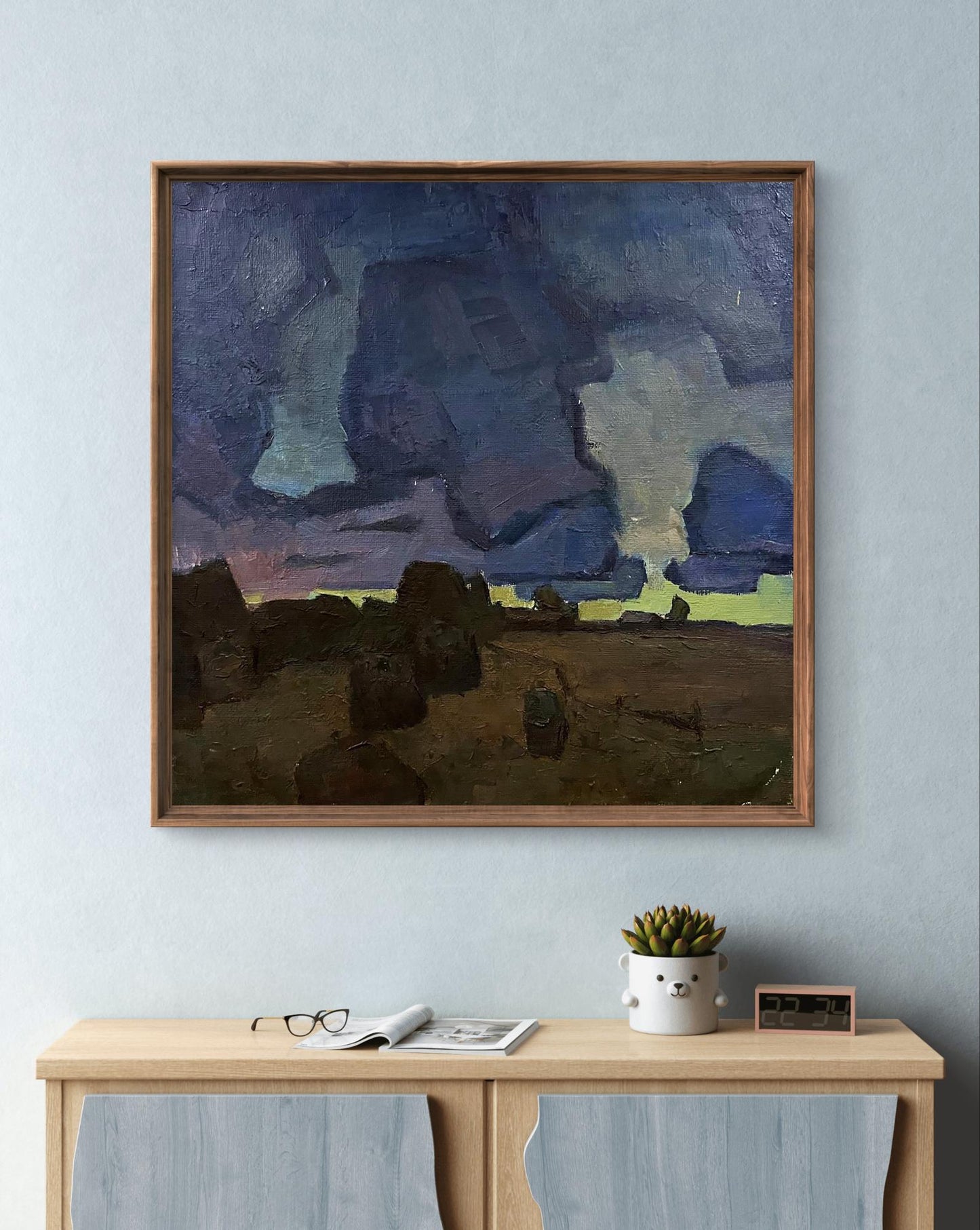 Framed Evening Stacks oil painting by Oleksandr Andreev, abstract textured blues
