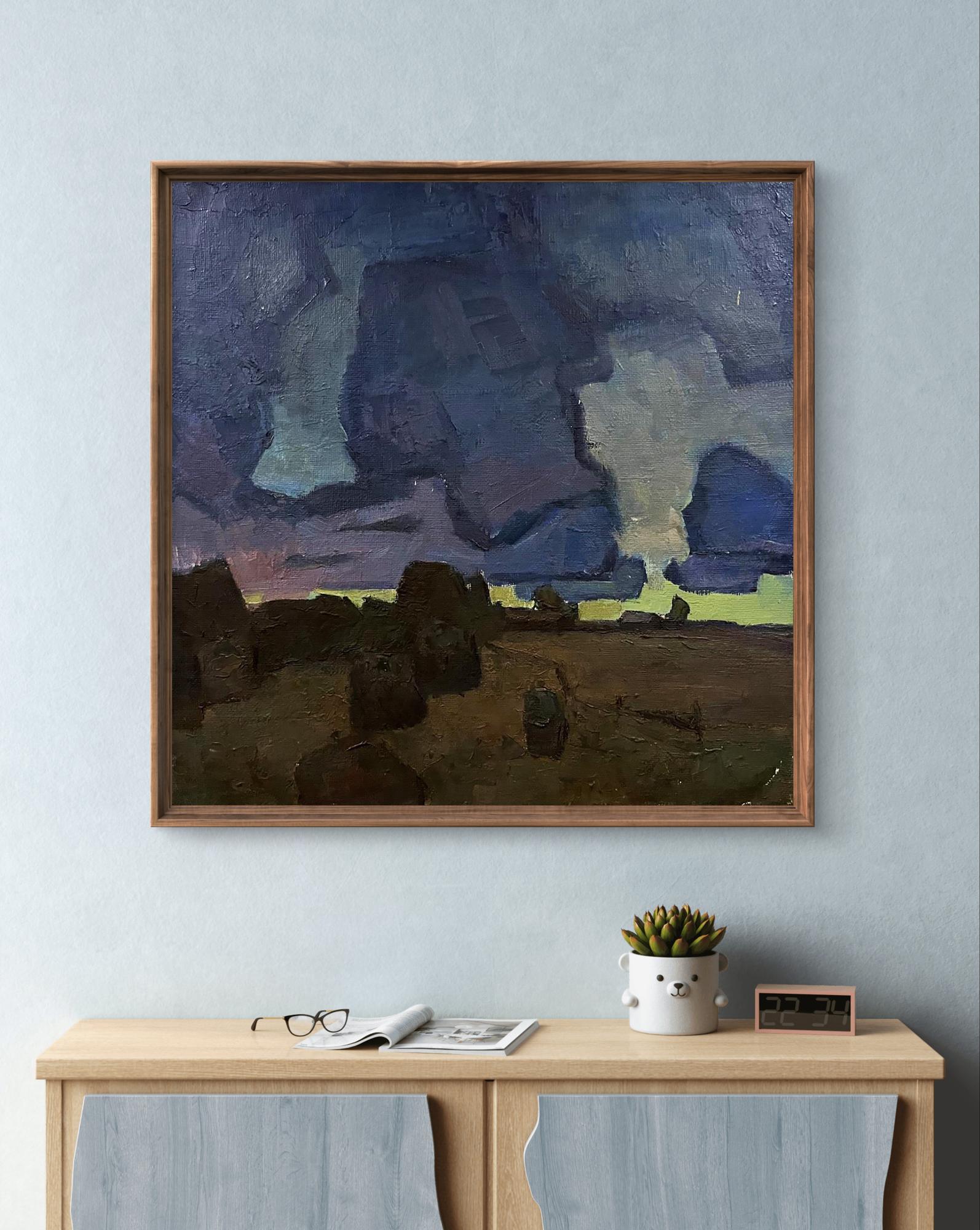 Framed Evening Stacks oil painting by Oleksandr Andreev, abstract textured blues
