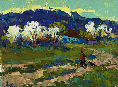 Vibrant impressionistic oil painting Beyond the Village by Oksana Ivanyuk