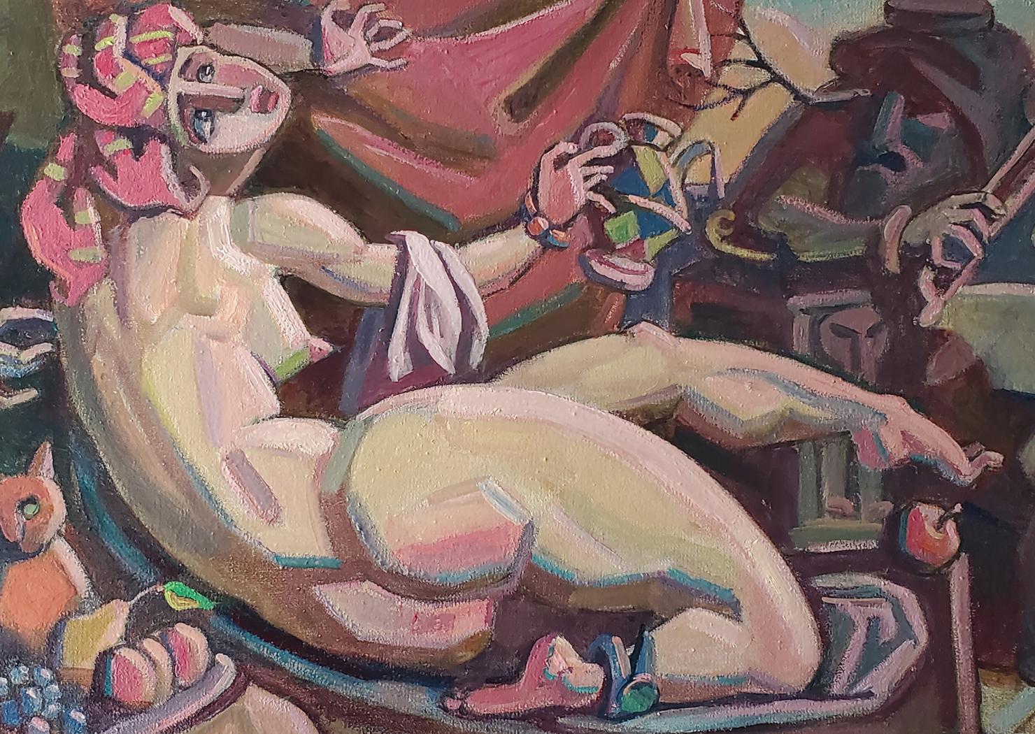 Oil painting Susanna and the Elders by Daniil Litvinov, vibrant nude figure
