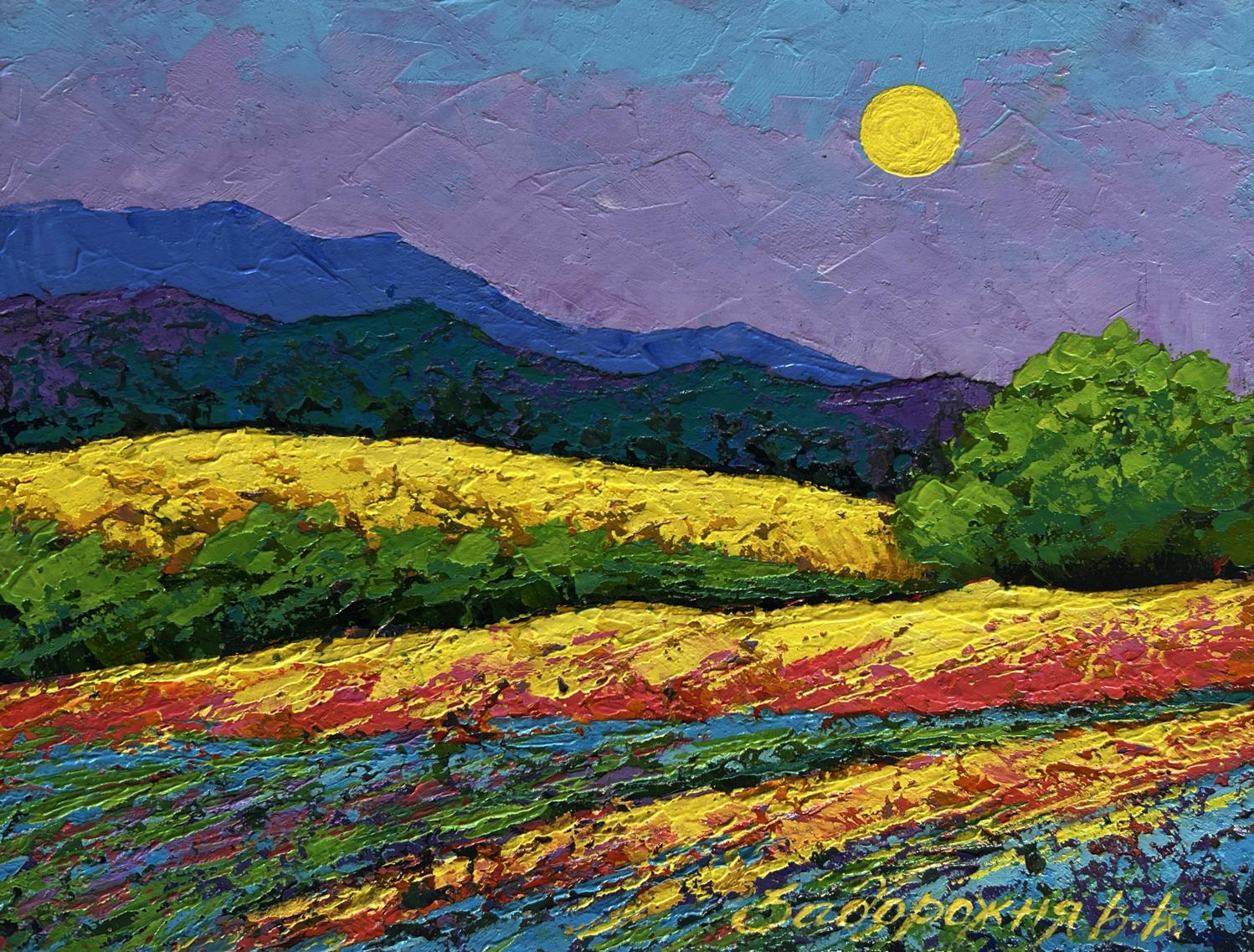 Vibrant impressionist oil painting At the Foot of the Mountains by V. Zadorozhnya