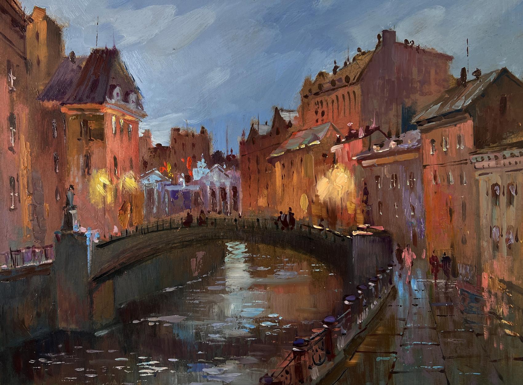 Oil painting Streets of the city at night by Yuriy Suprunchuk