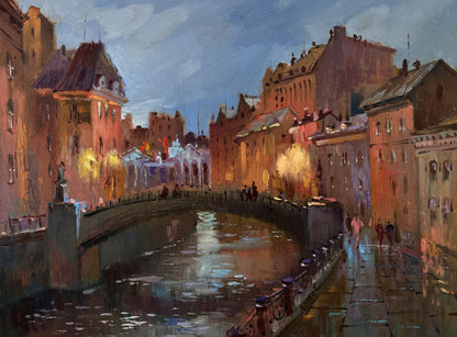 Oil painting Streets of the city at night by Yuriy Suprunchuk