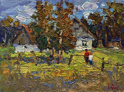 Vibrant impressionistic oil painting by Oksana Ivanyuk of sunny courtyard